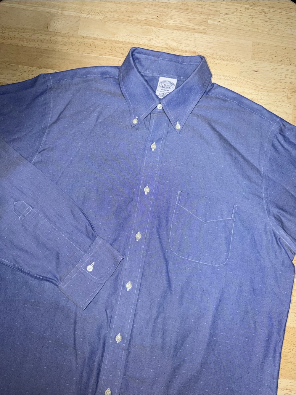Brooks Brothers OCBD Oxford Shirt Mens Large Blue Supima Cotton Preppy 16-35